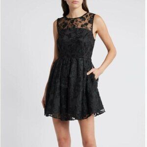 Chelsea28 3D Black Lace Overlay Cocktail Mini Dress M Event‎ Party HOCO
